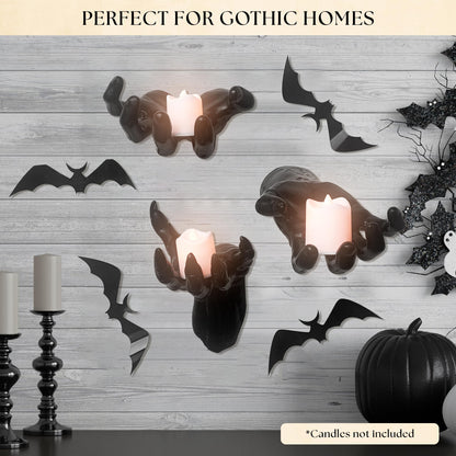 97 Decor Scary Halloween Decorations Indoor - Dark Hand Wall Mount, Gothic Home Decor Aesthetic, Spooky Wall Art Halloween Sculpture For Bedroom, Creepy Witch Hands Hanging Keys Jewelry (include Bats)