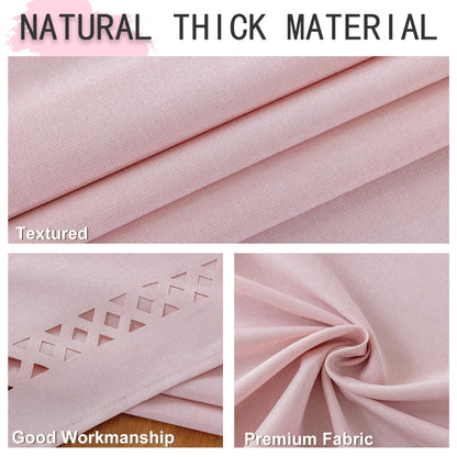 JIALE Pink Rectangle Linen Polyester Tablecloth with Decorative Cutouts, Waterproof Table Cloth Wrinkle Free Light Pink Valentines Farmhouse Dining Table Cover for Outdoor Party Camping, 55 x 70 inch