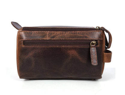 Leather Toiletry Bag for Men 9 Inch | Grooming Travel Kit | With Waterproof Lining | By Aaron Leather Goods (Raven Brown)