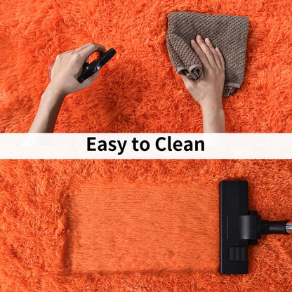 Ailyei Soft Runner Rugs for Bedroom Hallways, 2x3 Orange Fluffy Shag Throw Area Rug Non Slip for Bedside Dorm, Long Shaggy Furry Carpet for Nursery Living Room