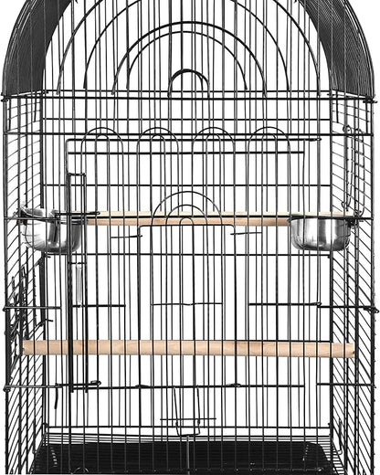 SUPER DEAL 64'' Rolling Bird Cage Large Wrought Iron Cage for Cockatiel Sun Conure Parakeet Finch Budgie Lovebird Canary Medium Pet House with Rolling Stand & Storage Shelf