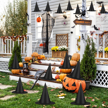 Luces 30 PCS Black Witch Hats, Witches Halloween Decor, Thickened Hanging Wizard Hat with 492 FT Rope Costume Accessory Floating Witches Hats Outdoor, Halloween Birthday Party Decorations Front Porch