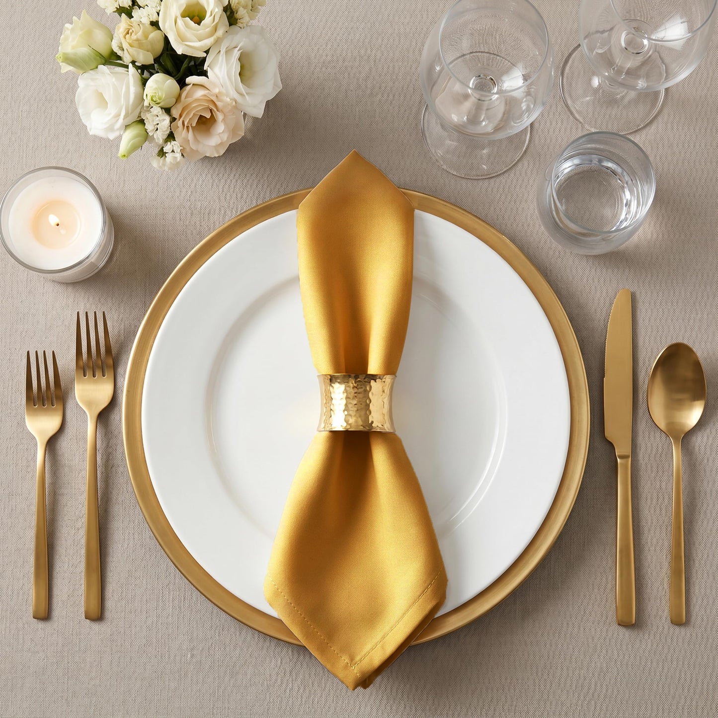 Cloth Dinner Napkins with Hemmed Edges 17x17 Inches Washable - 100% Polyester Soft & Comfortable Reusable Napkins for Weddings, Parties or Daily Use (Set of 12, Mustard)