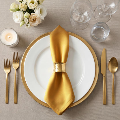 Cloth Dinner Napkins with Hemmed Edges 17x17 Inches Washable - 100% Polyester Soft & Comfortable Reusable Napkins for Weddings, Parties or Daily Use (Set of 12, Mustard)