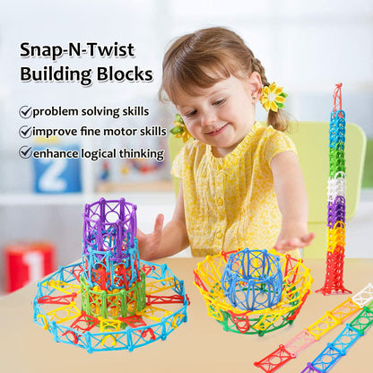 RAINBOW TOYFROG Snap-N-Twist Building Blocks - 270 Piece Set of Flexible Interlocking Math Manipulatives - Open Ended STEM Toys for 5 to 12 Year Old Boys & Girls - Indoor Recess Games for Classroom