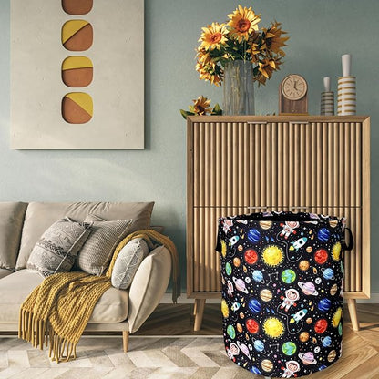Funny Astronaut Laundry Basket Foldable With Handles Galaxy Tote Bag Oxford Cloth Colorful Planet Laundry Hamper Clothe Storage Bucket Toy Organizer 18.9"x16.5"For Bathroom/Laundry/Bedroom