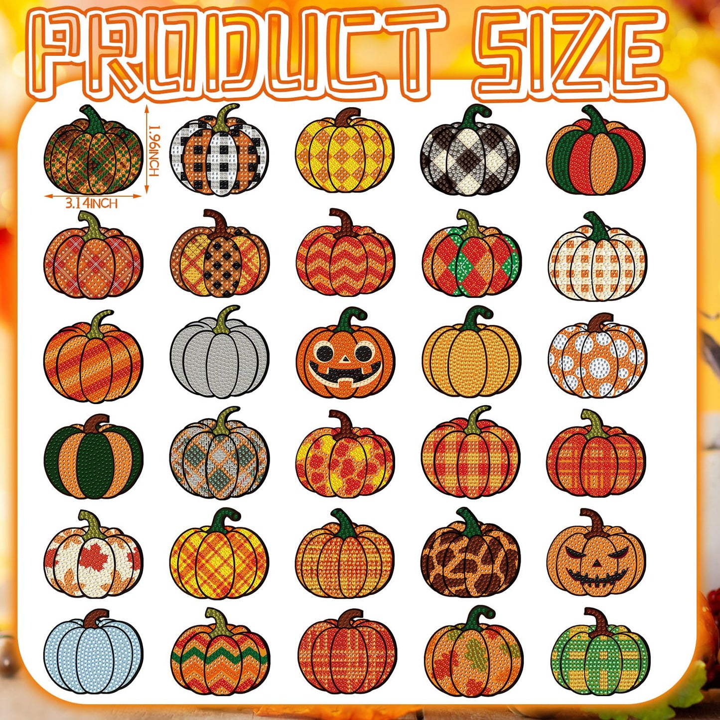 Motipuns 30 Pcs Halloween Pumpkin Diamond Painting Magnets Kits Fall Thanksgiving Diamond Art Fridge Magnet Refrigerator Sticker Painting for Beginners Adults DIY Art Craft Gifts Home Halloween Decors