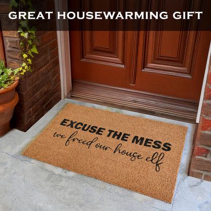 MAINEVENT Excuse the Mess We Freed Our House Elf Door Mat 30x17 Inch, Welcome Mat Outdoor Funny, Nerdy Doormat Outside Funny, Geeky Welcome Mat for Front Door and Covered Outdoor Spaces