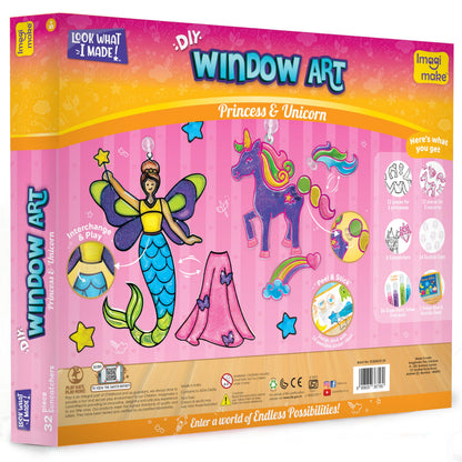 Imagimake Window Art Princess & Unicorn | Mermaid Suncatcher Kit | 32 Pieces Glass Painting Set | Kids Activities Ages 5-8 | DIY Craft Kit | Birthday Gift for Girls Ages 5,6,7,8,9,10,12 Years Old