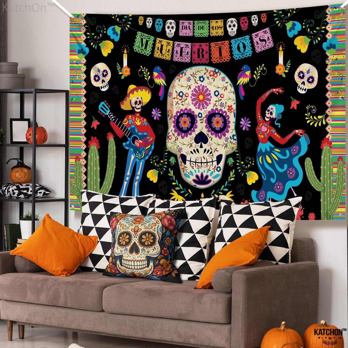 KatchOn, Day of the Dead Backdrop - XLarge, 72x44 Inch | Mexican Halloween Banner for Day of the Dead Decorations | Dia De Los Muertos Backdrop, Dia De Los Muertos Decorations, Halloween Decorations