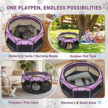 Large Cat Playpen for Multiple Cats, Extra Spacious Pet Tent Playground, Portable Dog Exercise Pen with Room for Toys & Bed, Indoor/Outdoor Enclosure for 2-3 Pets (Purple, Large)