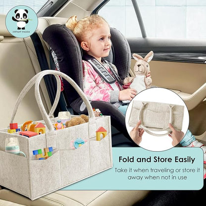 HIPHOP PANDA 2-Pack Diaper Caddy Organizer - Nursery Storage Bin & Car Organizer for Diapers, Wipes, and Baby Essentials - Dual-Color Solid Set (Caramel/Oatmeal), Large Size