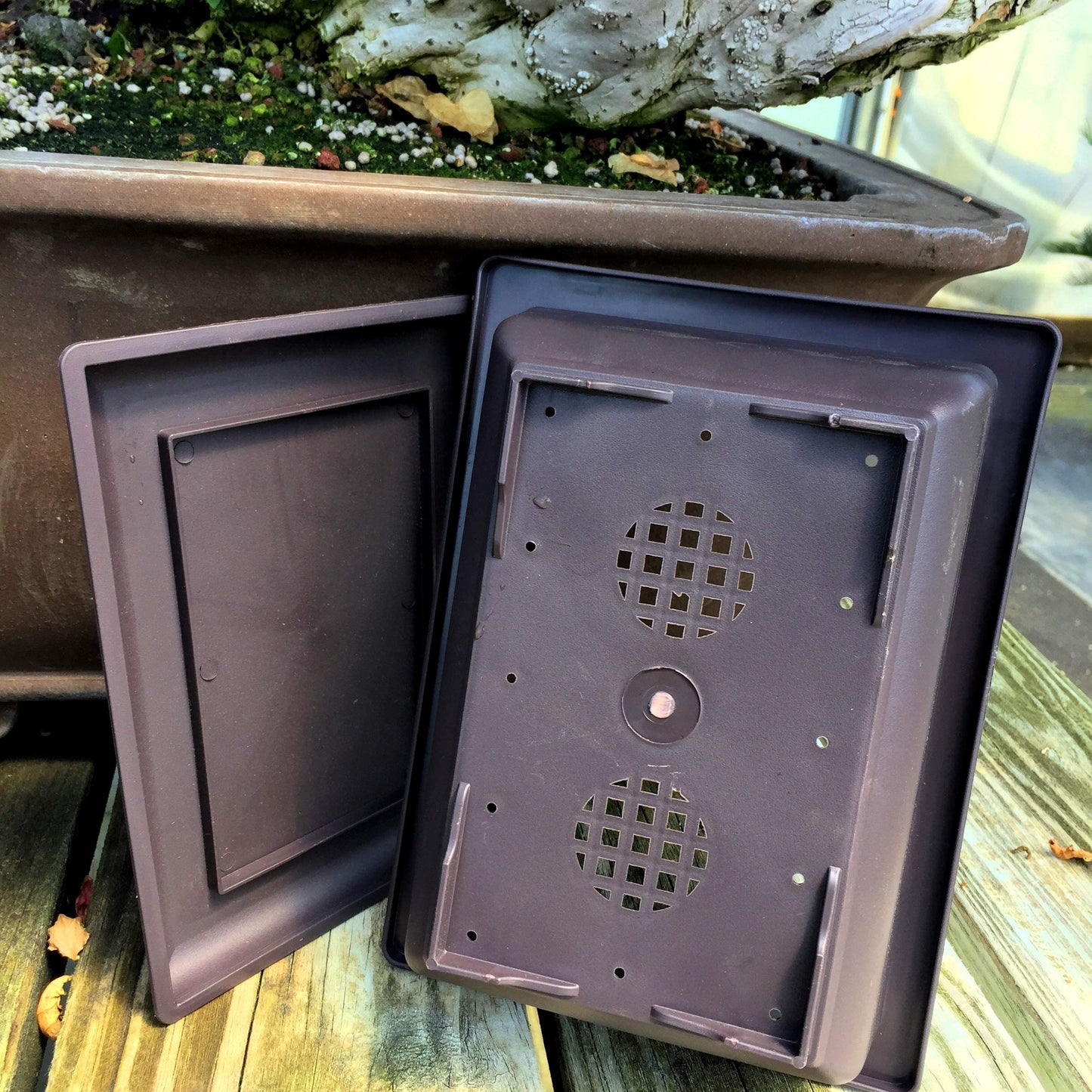 Bonsai Training Pots Humidity Trays - Built in Mesh 8-Inch Large Planters + Made from Durable Shatter Proof Poly-Resin, 9 Pack Pot Set