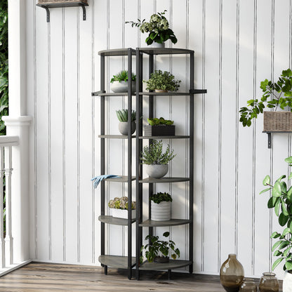 IRCPEN 6 Tier Corner Shelf 63.1" Tall Corner Shelves Stand Ladder Shelf Grey Woodgrain Industrial Standing Bookshelf Organizer Display Rack Bookcase Plant Stand for Living Room Bedroom CS-001GW