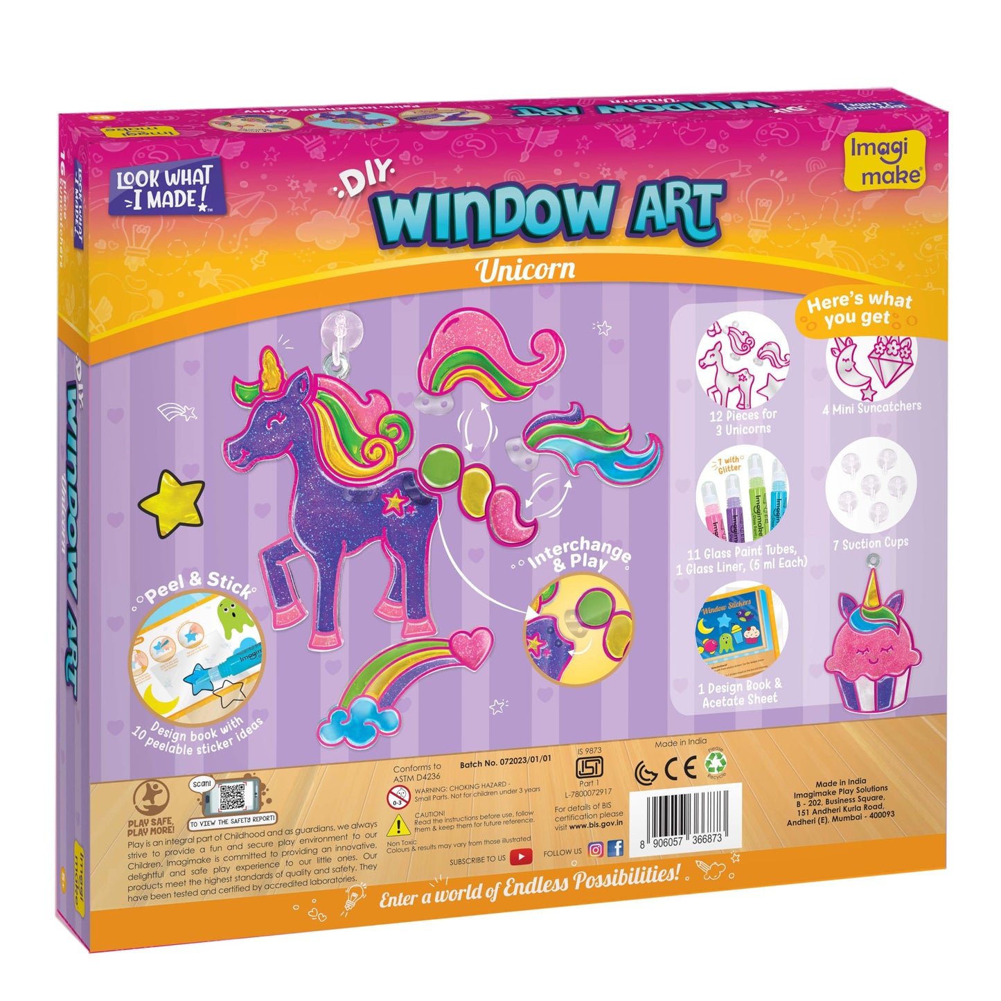 Imagimake Window Art Unicorn | Low Mess Suncatcher Kit | 16 Pieces Glass Painting Set | Kids Activities Ages 5-8 | DIY Craft Kit | Birthday Gift for Girls Ages 5,6,7,8,9,10,12 Years Old