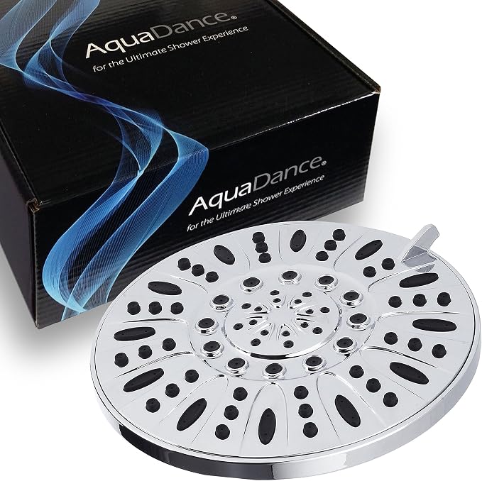 AquaDance Chrome High Pressure 6-Setting, 7" Rainfall Shower Head – Tested to Meet US Quality Standards, Angle-Adjustable, with Tool-Free Installation Finish – 1.8 GPM