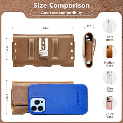 Gcepls Cowhide Leather Phone Holster with Belt Clip for Samsung Galaxy S25,S24,S23,S22,S21 Ultra,Universal X-Large Cell Phone Belt Holder for Man, Brown-XL