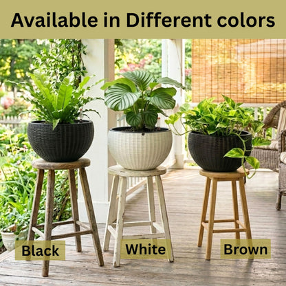 LaLaGreen Bundle- 2 Pack, 11 Inch Brown Hanging Plastic Basket + 2 Pack, 20 Inch Self Watering Planter with Bracket Rattan Style Window Plants Boxes Balcony Fence Porch Deck Modern Flower Pots Outdoor