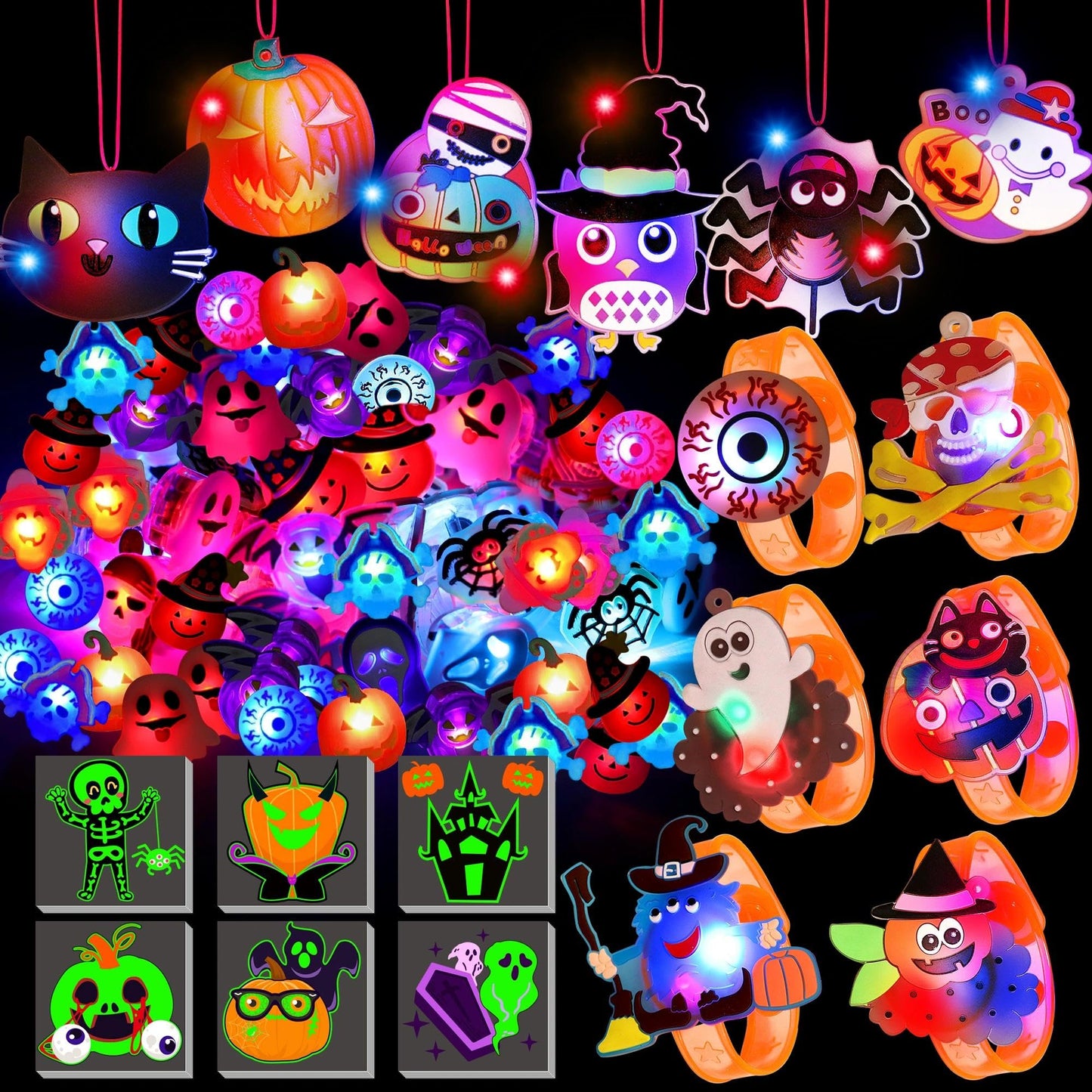 U-Goforst 88 PCS Halloween Party Favors for Kids, Glow in the Dark Light Up Bracelets Necklaces LED Rings Halloween Toys Bulk Classroom Favors Trick or Treat Gifts Goodie Bag Fillers Party Supplies
