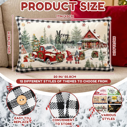 Chicplaid 4th of July Throw Pillow Cover Set 12 x 20 Inch Rectangle Seasonal Holiday Plaid Pillowcase with 12 Interchangeable Pillow Panels Patriotic Lumbar Cushion Cover for Home Decor(Classic)