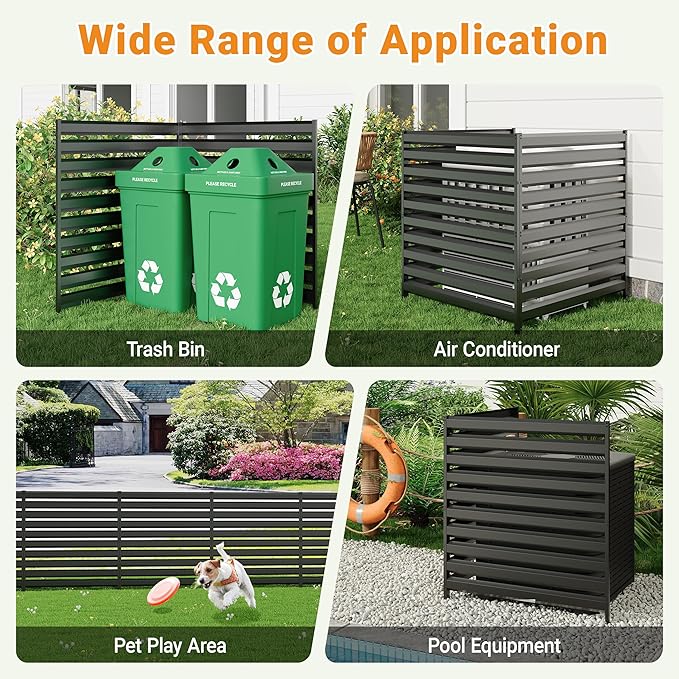 CJF Outdoor Privacy Screens, 42" H x 38" W Metal Air Conditioner Fence Panels, Pool Equipment Enclosure, Trash Can Screens Fence Kit for Outside Backyard Patio(Black/1-Panel)
