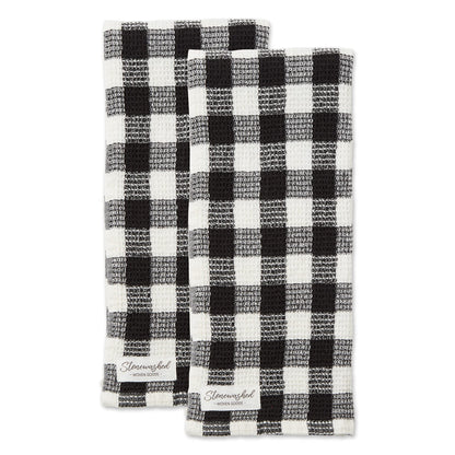DII Washed Waffle Weave Collection, Dishtowel Set, 18x28, Black Check, 2 Piece
