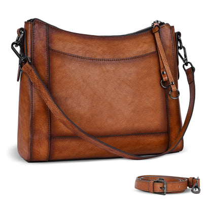 Iswee Leather Crossbody Bags for Women Shoulder Purse Medium Hobo Genuine Leather Satchel Purses and Handbags (Light Brown)