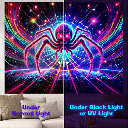 NYZE Blacklight Spider Tapestry Cool Posters Glow in the Dark Tapestry UV Reactive Black Light Halloween Tapestries Easy Hanging Wall Decor for Living Room Dorm Home(59" x 51")