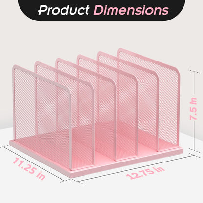 Kuntine.B Desk File Organizer Upright Mesh Desktop Organizer File Sorter Office Organization File Holder for Home, Office & Classroom (Pink, 1 Pack 5-Section)