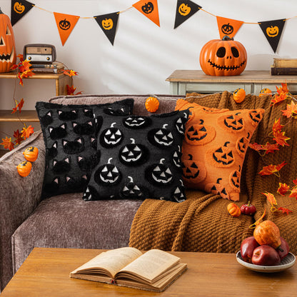 COSIBONO Halloween Black Cat Throw Pillow Covers 20x20 Inch Set of 2, Spooky Ghost Faux Fur Cushion Covers for Fall Decor, Soft Decorative Farmhouse Pillowcases for Sofa Bench Living Room (Pink)