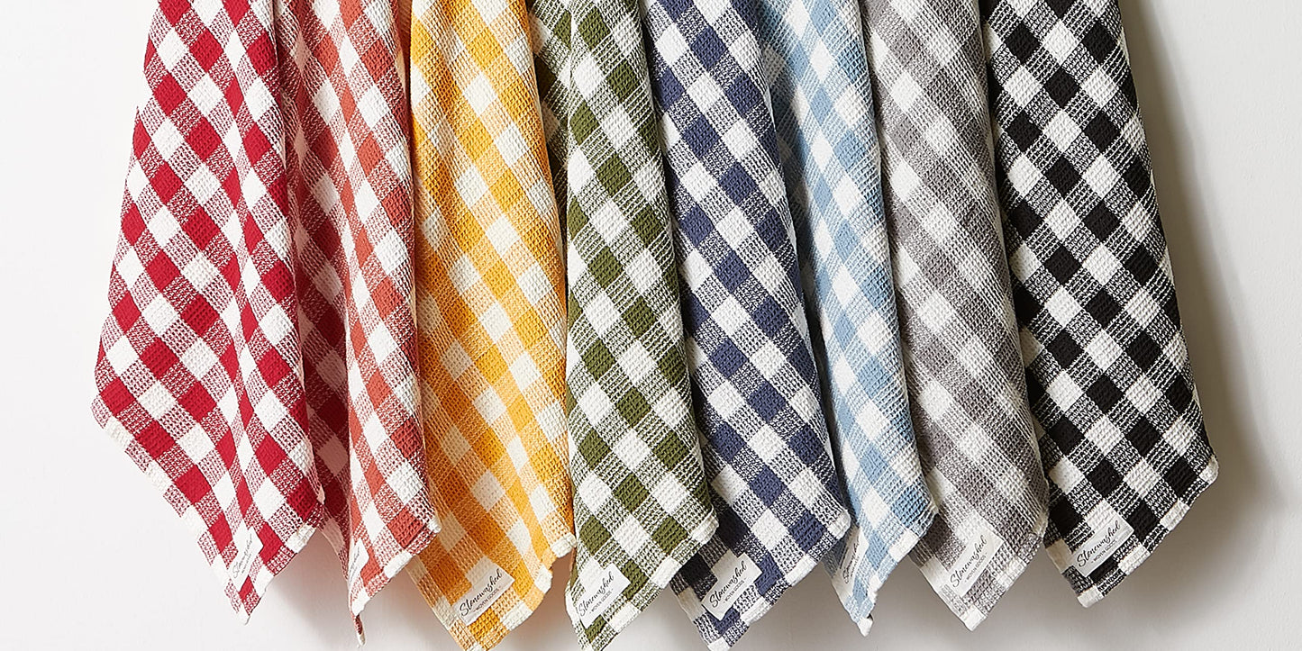 DII Washed Waffle Weave Collection, Dishtowel Set, 18x28, Black Check, 2 Piece