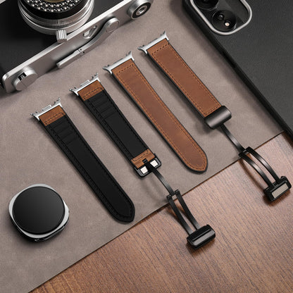 Charlam Magnetic Leather Bands Compatible with Galaxy Watch 8 Band 40mm 44mm, Galaxy Watch 8 Classic Band 46mm, Genuine Leather No Gap Replacement Straps for Samsung Watch 8 Bands Men Women, Brown