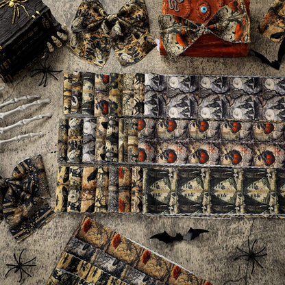 Hosuly 40 Pcs Vintage Halloween Fabric Gothic Fabric Skeleton Crow Butterfly Rose Heart Quilting Patchwork Roll Black Halloween Quilting Strips 2.55 Inch Precut for Sewing Material DIY Crafts