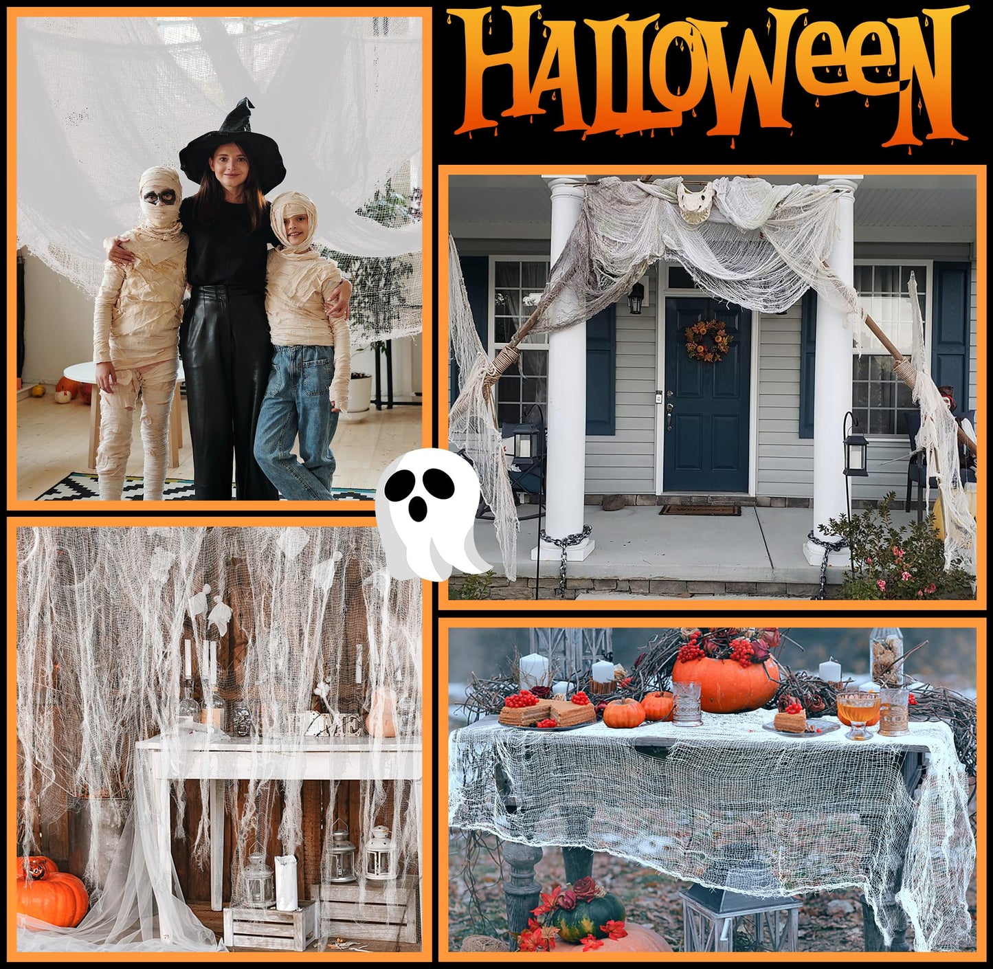 Watayo 315 x 85 Inch Halloween Creepy Cloth, White Halloween Scary Spooky Cloth, Windows Doorways Cover Gauze for Holiday Party Haunted House Decorations