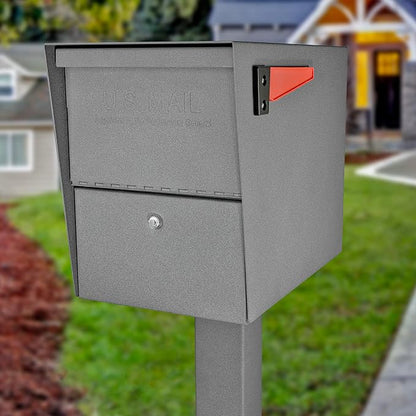 Mail Boss 7205 Package Master Curbside Locking Security Mailbox | Granite 21.5 x 12 x 16.5 inches & 7126 Surface Mount, Granite Mailbox Post