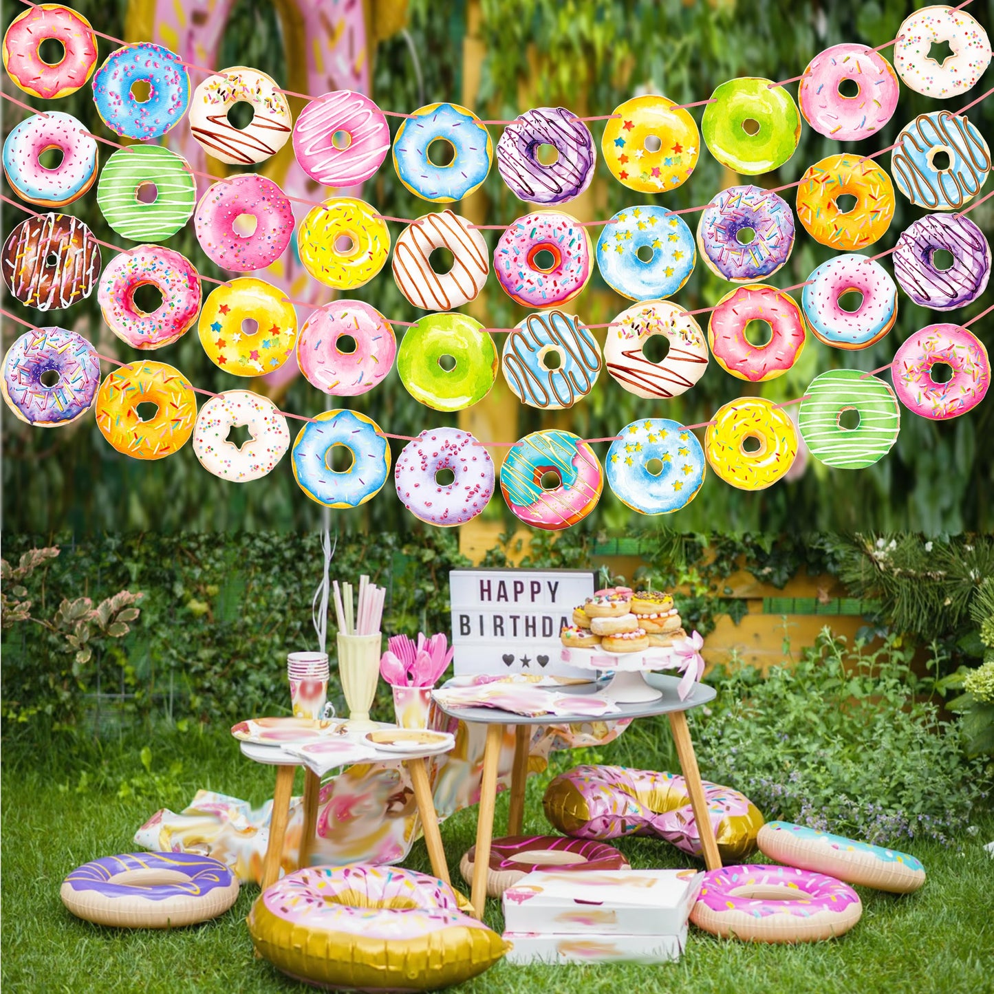 iPartyFun Donut Party Banners 4Pcs Donut Party Decorations Donut Themed Birthday Party Banner Decorations for Donut Theme Party Sweet Baby Shower Supplies