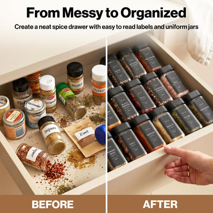 EDELHAUS Square Glass Spice Jars with Label and Black Rotating Lids (24 x 4oz) Spice Containers with 240 Labels, Shaker Inserts, Silicone Funnel, Empty Square Empty Square Seasoning Organizer