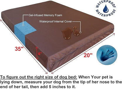 Dogbed4less Orthopedic Gel Cooling Memory Foam Dog Bed with Waterproof Liner and External Durable Denim Cover for Small to Medium Pet 35X20X4 Inches