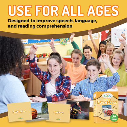 50 Noun Flash Cards, Fun Vocabulary Builder Educational Learning Photo Cards for Kids, Homeschool, Adults, Seniors, Speech Therapy, ESL, Autism, Dementia, Aphasia, SLP, ABA, and Occupational Therapy