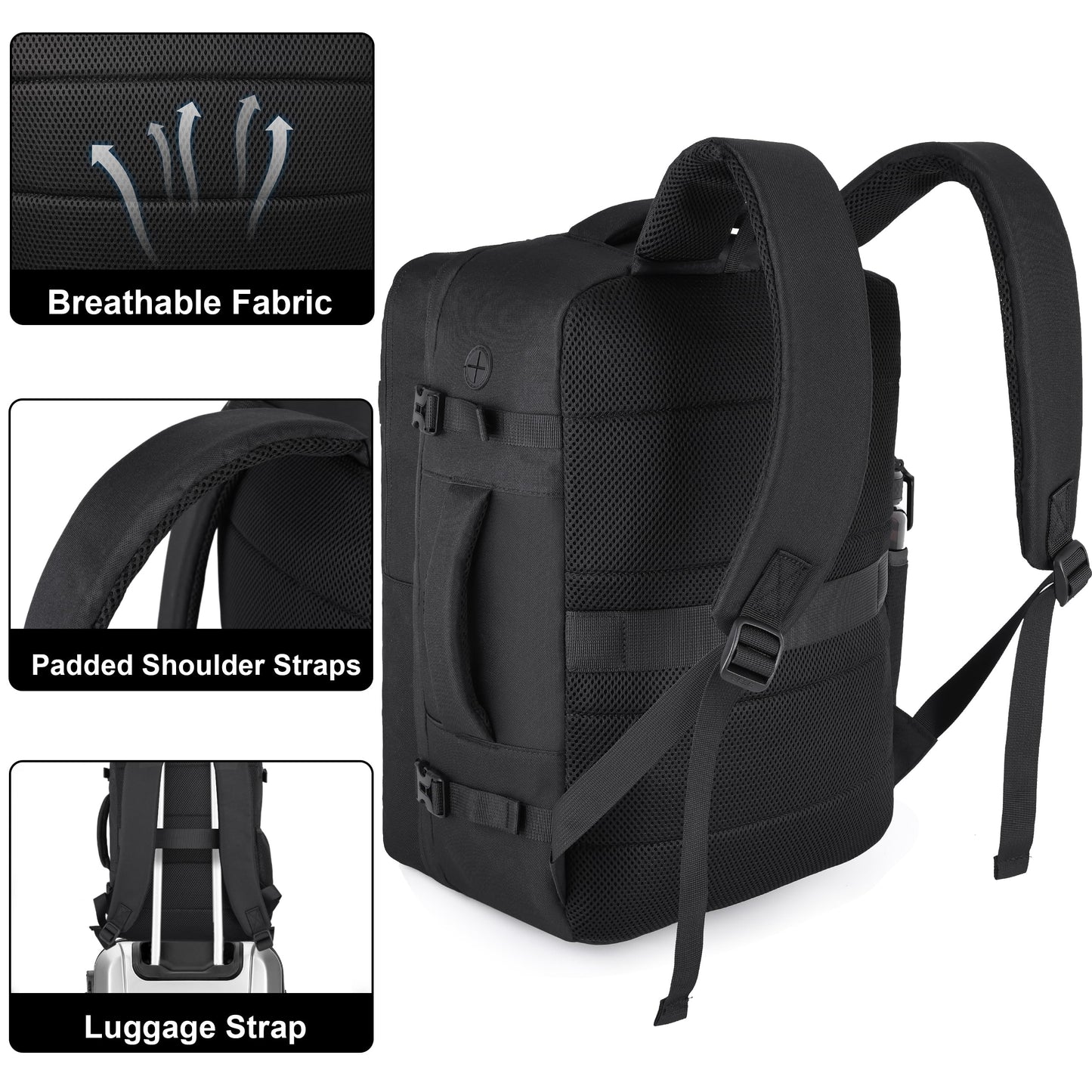 HILOMON Black Travel Backpack for Men Women, TSA Approved Personal Item Size 18x14x8 Under Seat Backpack for Airplanes 15.6inch Laptop 30L Luggage Carry On Bag