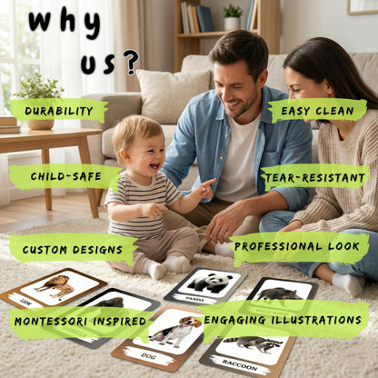 The Biblio Hub Animals Flashcards – Non-Tearable Synthetic Learning Cards for Toddlers, Preschool & Kindergarten, Double-Sided Set