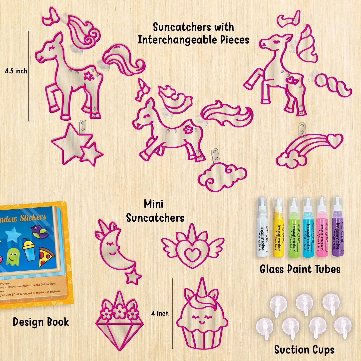 Imagimake Window Art Unicorn | Low Mess Suncatcher Kit | 16 Pieces Glass Painting Set | Kids Activities Ages 5-8 | DIY Craft Kit | Birthday Gift for Girls Ages 5,6,7,8,9,10,12 Years Old