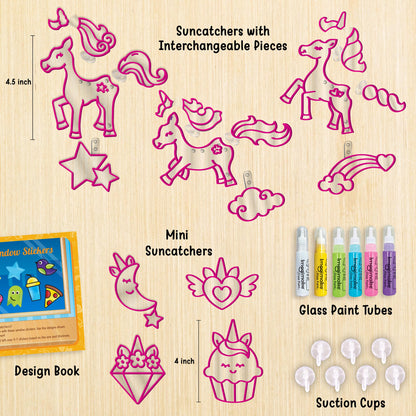 Imagimake Window Art Unicorn | Low Mess Suncatcher Kit | 16 Pieces Glass Painting Set | Kids Activities Ages 5-8 | DIY Craft Kit | Birthday Gift for Girls Ages 5,6,7,8,9,10,12 Years Old