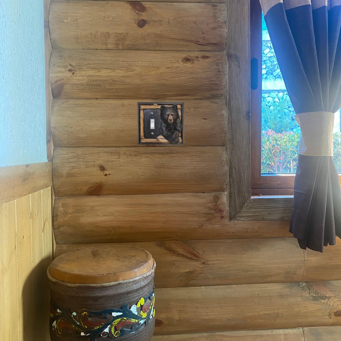 BestGiftEver Single Toggle Decorative Light Switch Cover Plate with Black Bear and Tree Branch Accents - Rustic Electrical Cover Plate for Lodge Cabin House Style Ideal for Wildlife and Nature Lovers