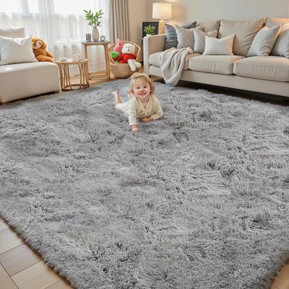 junhejiamei 8x10 Area Rugs for Living Room Bedroom Rug, Large Shaggy Soft Plush Furry Bedside Rug, Area Rugs for Home Decor (Light Grey, 8x10 Feet)