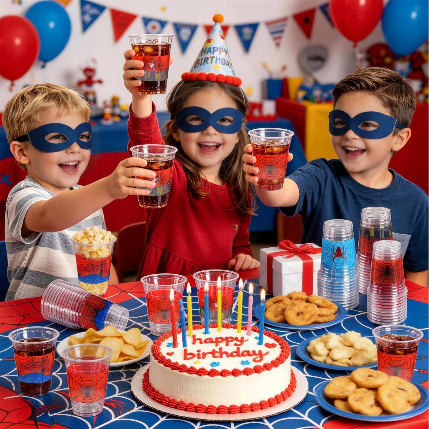 CUPLOOV 50Pcs Spider Web Birthday Party Decorations Cups, 12 OZ Disposable Plastic Drinking Cups Hot Cold Drink Wine Coffee for Home Sports Birthday Christmas Themed Holiday Party Supplies Favors