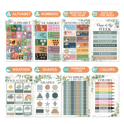 Hadley Designs 16 Educational Posters for Classroom Must Haves - Laminated Pre-K Posters for Toddler Homeschool Essentials, Toddler & Preschool Learning Activities, Kindergarten Classroom Decor
