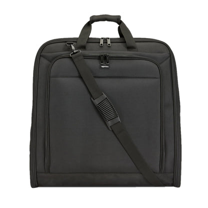 Amazon Basics 46" Premium Garment Bag for Travel, Suit Bag with Shoulder Strap for Suits and Dresses, 1680D Polyester Fabric, Exterior/Interior Pockets, Leather-reinforced Corners, Trifold, Black