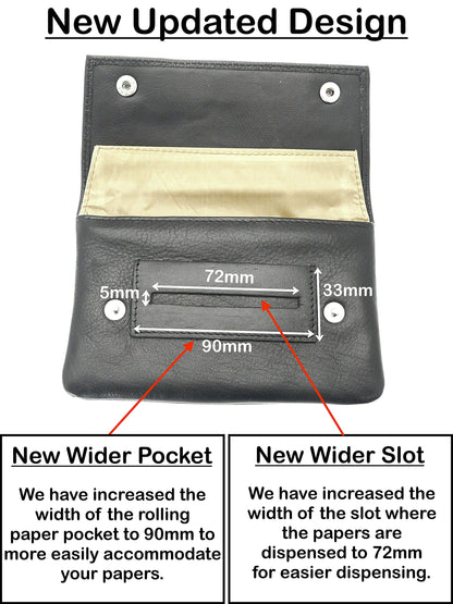 Premium Soft Black Leather Cigarette Rolling Tobacco Pouch Case Organiser