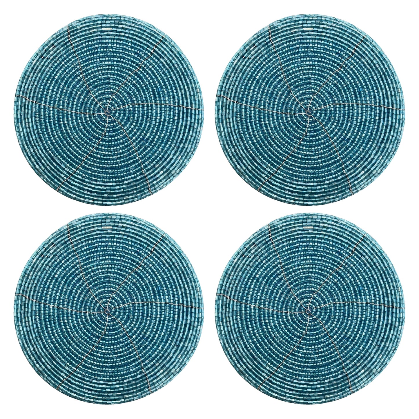 Handmade Beaded Bar Drink Tabletop Protection Coasters - Set of 4 - Halloween Harvest Autumn Fall Thanksgiving Holiday Christmas Xmas Celebration Festive Party 4" Round - Teal